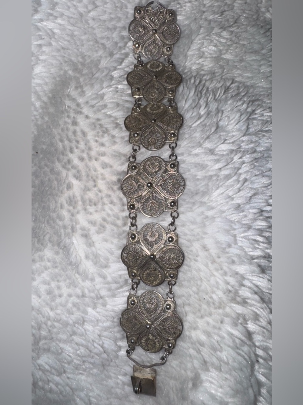 Vintage 1950's Mexico Sterling Silver (980) Filigree Panel Bracelet
